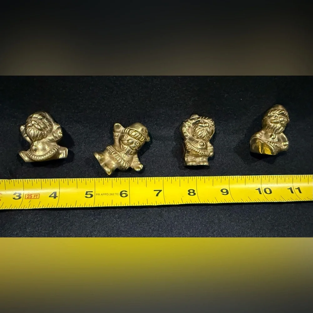 4pc Cute BRASS Santa CLAUS Christmas SANTAS
